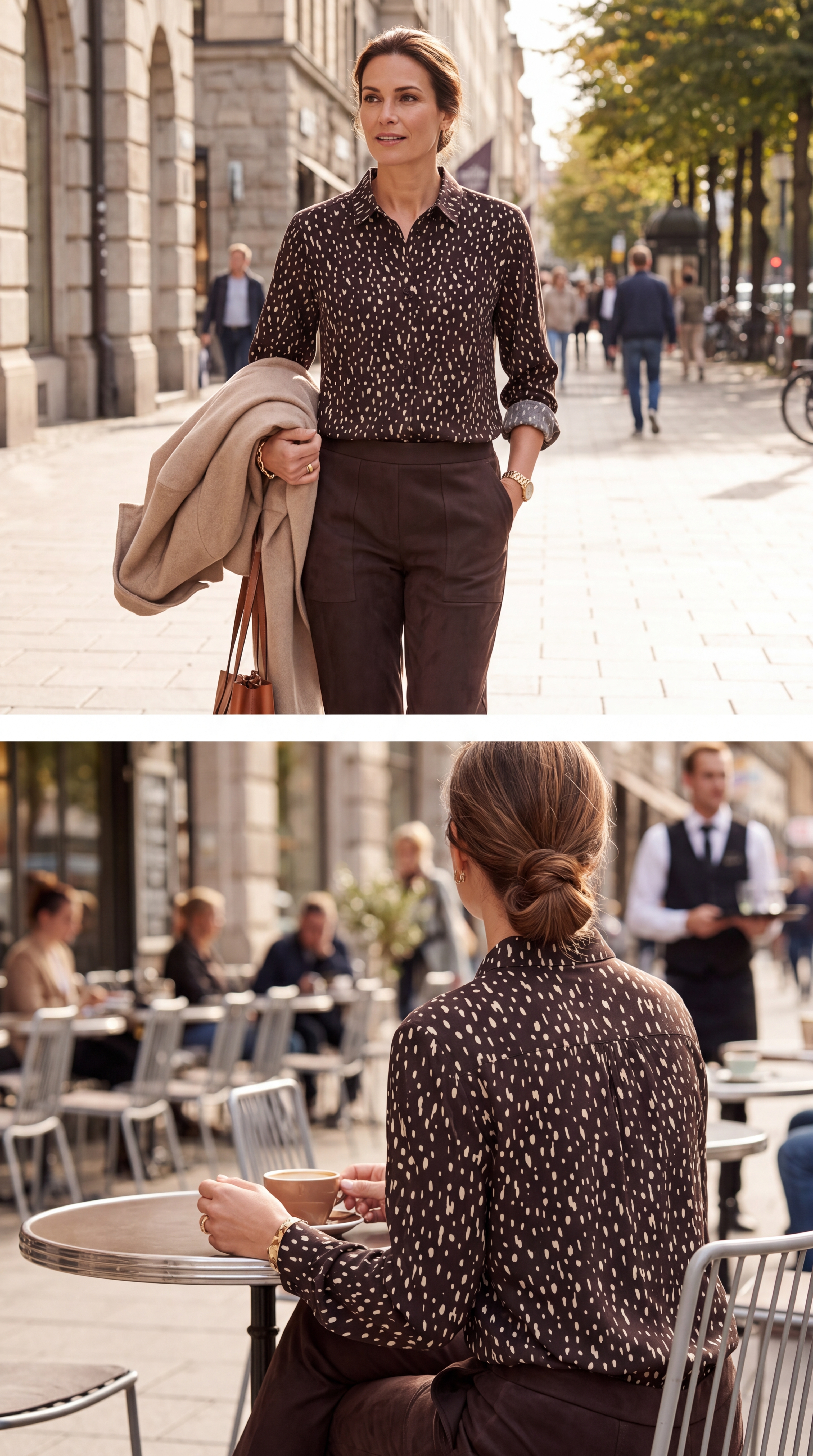 Dámska džersejová bodkovaná košeľová blúzka BROADWAY CHOCOLATE PLUM DOT s.WEAR 7